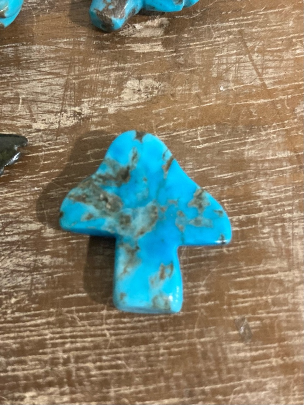 4 Small Stone Carvings Leaves Mushroom & Bird Green and Turquoise Colored - Picture 7 of 11